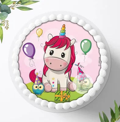 Produktbild von Für die Geburtstags Torte ein Tortenaufleger, Zuckerbild mit dem Motiv: Einhörner, Essbares Foto für Torten, Fondant, Ø 20cm, 00009