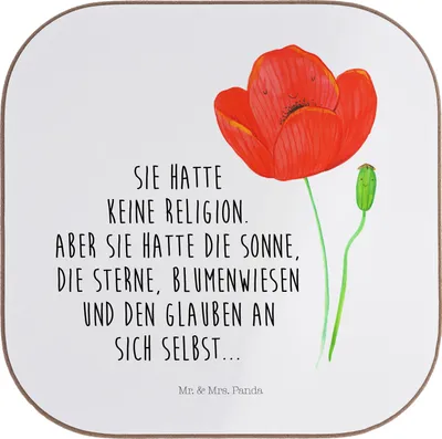 Produktbild von Mr. & Mrs. Panda Untersetzer für Gläser Blume Mohnblume - Weiß - Geschenk, Garten, Coaster, Selbstliebe, Motivation, Tasse, gläseruntersetzer, Tischuntersetzer, Religion