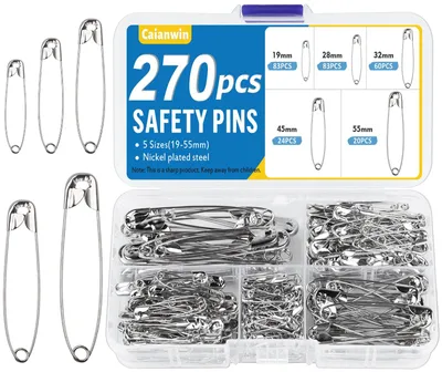 Sicherheitsnadeln Set 270 Stück, 5 Größen, Silber, Metall
