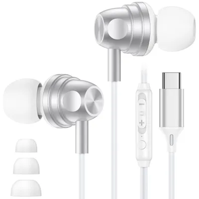 Obrázek produktu pro Sluchátka s mikrofonem, kabelové, USB-C, sluchátka, kabel, konektor USB-C, bílá barva