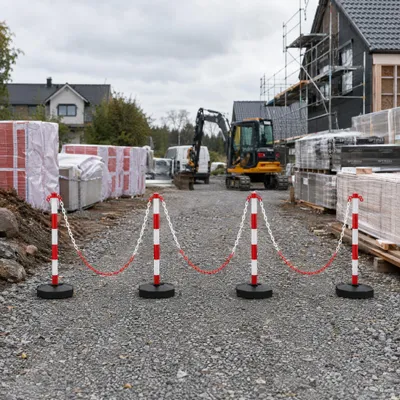 Produktbild von ACXIN 4 Stück Kunststoff Absperrpfosten 0,66 kg, mit vier Einhängepunkten, geeignet für Verkehrskontrolle und Bereichsabsperrung