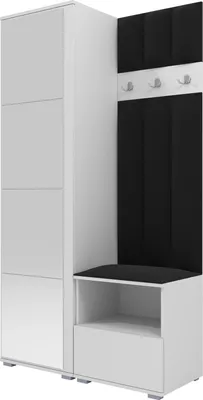 Produktbild von Garderoben-Set Nela I LUX mit Spiegel, gepolsterte Garderobe 100 cm mit Sitzbank, Wandpaneelen und Stauraum (Farbe: Weiß + Trinity 16)