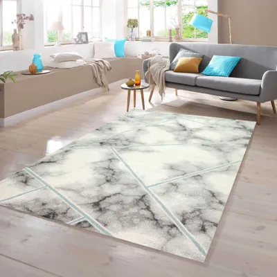 Immagine prodotto di Tappeto di design con motivo marmorizzato blu, grigio e crema - Dimensioni: 200 x 290 cm