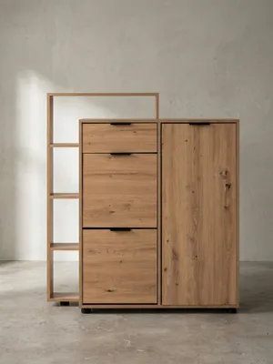 Produktbild von Schuhschrank Eiche-Nachbildung 98x110x30 cm Schuhkipper Geschlossen, Schuhkommode mit Schublade Modern, Flurschrank mit Regal und Ablage, Schuhaufbewahrung Flurkommode für Schuhe Hoch