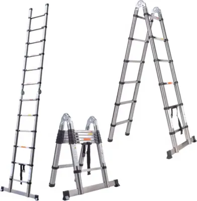 Obrázek produktu pro Teleskopický žebřík 5 m - S háky - Multifunkční - Nerezová ocel - Výsuvný - Půdní schody