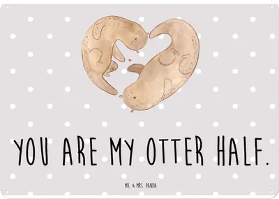 Produktbild von Mr. & Mrs. Panda tafel Otter Herz DIN A4 - Grau Pastell - Geschenk, Wandbild, Türschild, Schild, Liebe, Blechschild, Blechtafel, Hochzeitstag