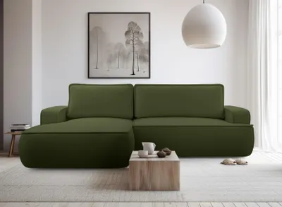 Produktbild von AX LIVING Ablia Sofa L Form mit Schlaffunktion Dunkelgrün 267 cm L