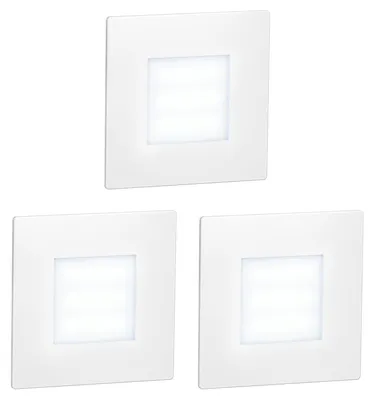 Image de ledscom.de : 3 spots LED pour escaliers/appliques murales FEX, pour intérieur et extérieur, carrés, 85 x 85 mm, lumière blanche froide