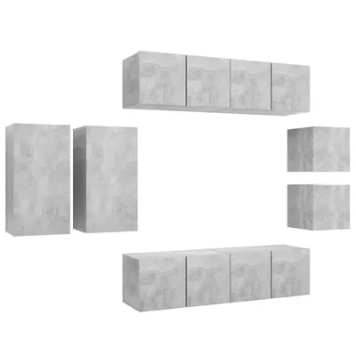 Produktbild von vidaXL 8-tlg. TV-Schrank-Set Betongrau Holzwerkstoff