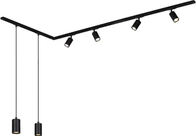 Produktbild von Briloner Rail Schienensystem, Komplettset, 4x GU10 Spots, 2x GU10 Pendel, Schwenkbar, L-Form, Schwarz, 2,25 m