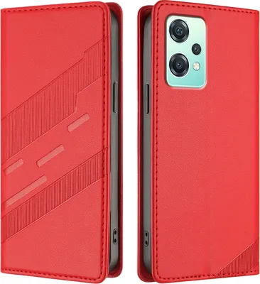 Produktbild von Hülle für OnePlus Nord 2 Lite / Nord CE 2 Lite 5G, Kunstleder Brieftaschen Handyhülle mit Kartenfach und Standfunktion Rot