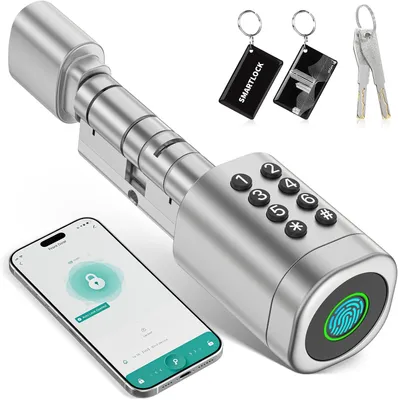 Produktbild von Ruveno intelligentes Schloss, elektronische Fingerabdrucktürverstellbare Zylinderlänge 35-60 mm Tür, 5-in-1-Schlüssellose Zugang: Fingerabdruck, Schlü