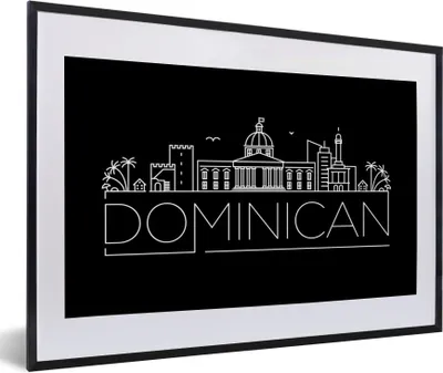 Produktbild von MuchoWow® MuchoWow® Gerahmtes Poster Skyline "Dominikanische Republik" auf schwarzem Hintergrund 60x40 cm - Poster mit zchwarzem Bilderrahmen - Schlafzimmer - Plakat in Rahmen - Drucken
