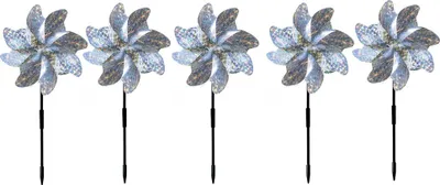 Produktbild von silberne Vogelabwehr-Windmühlen – 8 Windmühlen, 1 silberne Blume