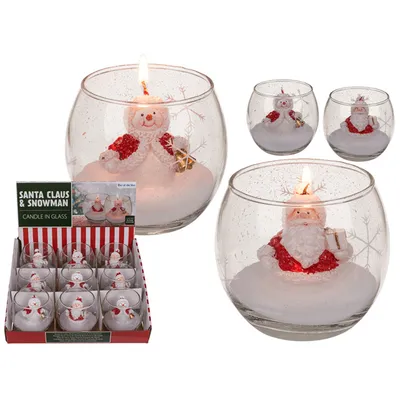 Image de Bougie dans un verre, bonhomme de neige & Père Noël