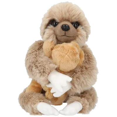 A plush toy sloth with a baby sloth.