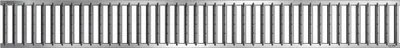 A close-up, straight-on view of a metal grate or drain cover.