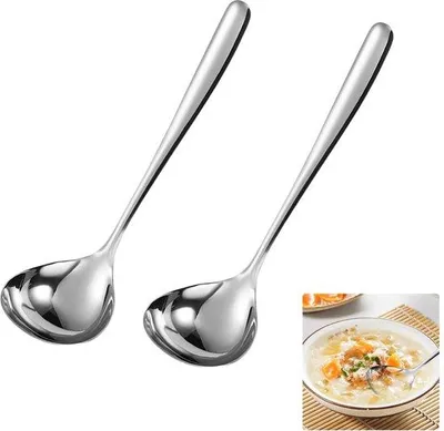 Produktbild von Unyqoos® Set 2 Suppenkellen aus 304 Edelstahl (20,5 x 6,5 cm), poliert, ergonomischer Griff – rostfrei, ideal für Suppen & Saucen