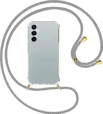 Produktbild von Handykette Backcover-Schutzhülle mit Band (Metall goldfarben) für Samsung Galaxy A54 5G (6.4'') - weiß/grau kariert