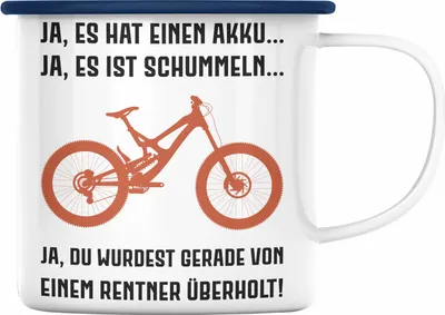 Produktbild von Trendation - Elektrofahrrad E-Bike Emaille Tasse mit Spruch Geschenk Ebike Lustige Geschenke Emaille Emaille Tasse Rentner Sprüche Rentnerin (Blau)