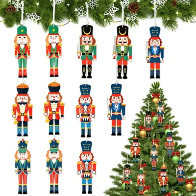 12er Set Holz-Nussknacker-Soldaten Weihnachtsbaum-Anhänger