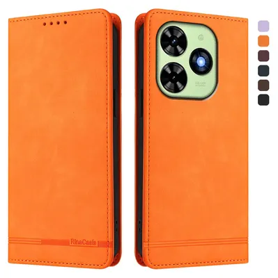 Produktbild von Hülle für Tecno Spark Go 2024/Spark 20/20C/Pop 8/Infinix Smart 8/8 Pro/8 Plus/Hot 40i, Retro Kunstleder Ständer Klapphülle mit Kartenfächer und Magnetische Orange