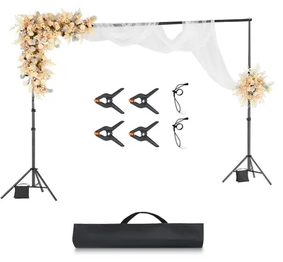 Produktbild von VEVOR Hintergrundständer, 10 x 10 ft verstellbarer Fotohintergrundständer-Kit, tragbarer Hintergrundständer mit 4 Querträgern, robuster Projektorleinwandständer, für Hochzeit, Foto-Video-Studio & Party, Doppelstativ, 298x300 cm