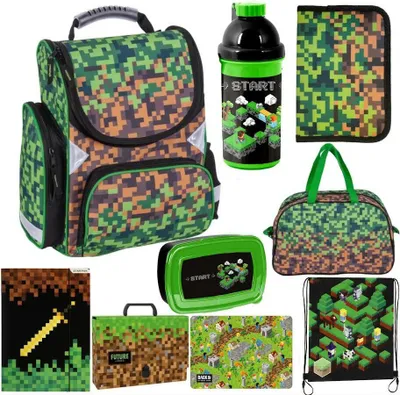 Produktbild von Set 9er GAME Pixel Schulranzen Ranzen Federmappe Turnbeutel Pixels Minecraft Motiv