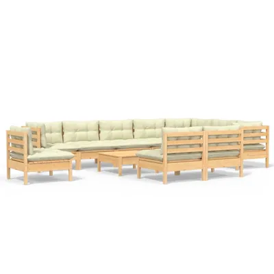 Produktbild von vidaXL 11-tlg. Garten-Lounge-Set mit Creme Kissen Massivholz Kiefer