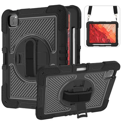 Produktbild von Für Apple iPad Pro 11 2024 aufstellbare Outdoor Hybrid 360 Grad mit Halte-Schlaufe Tablet Tasche Schwarz