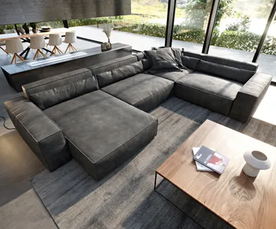 Produktbild von DELIFE Wohnlandschaft Sirpio XL 360x260 cm Mikrofaser Vintage Anthrazit Recamiere variabel