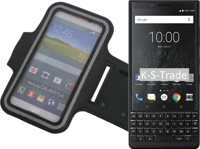 Produktbild von Kompatibel mit Blackberry KEY2 Neopren Jogging Armband Sportarmband Oberarmband schwarz kompatibel mit Blackberry KEY2 mit Reflektor Streifen. Fitness