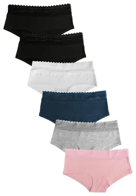 Produktbild von Fabio Farini - 6 Stück Frauen Unterwäsche - Damen Hipster Slip mit hoher Spitze am Bund und niedriger Leibhöhe