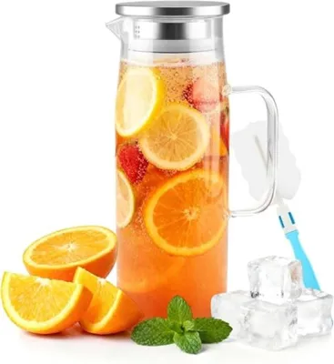 Productafbeelding van PromoHome® Glazen waterkan, 1,5 liter, hittebestendig, met deksel en handvat - Geschikt voor zowel warme als koude dranken