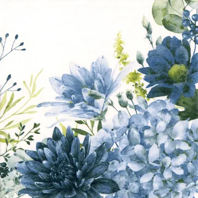 Produktbild von 20 Servietten Orla Crisantemos blue - Blaue Blumenvielfalt 33x33cm
