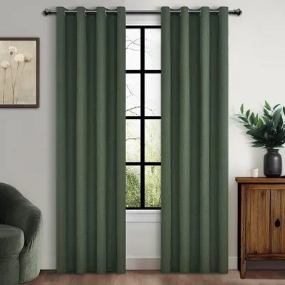 Immagine prodotto di Tende oscuranti Unyqoos® color verde oliva, set da 2, 140 x 225 cm, tessuto effetto lino – opache, ideali per camere da letto e soggiorni