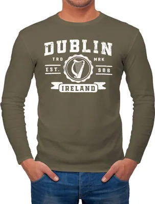 Produktbild von Herren Longsleeve Dublin Irland Retro Design Aufdruck Print Schrift Langarm-Shirt Fashion Streetstyle Neverless® khaki L