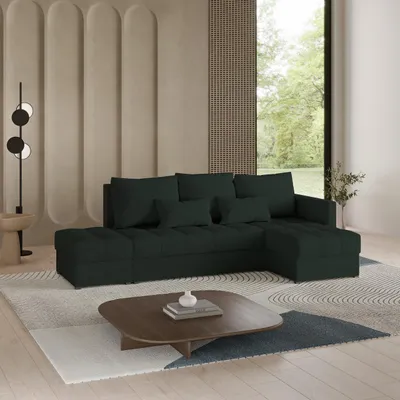 Produktbild von Masseno Ecksofa LUMARI R-S mit Schlaffunktion L-Form, Sofa mit Bettkasten, Wohnzimmersofa, Couch, Soffa, Bettsofa, Couchgarnitur- Grün, NEVE 37
