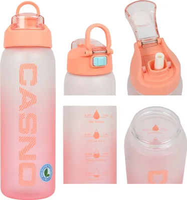 Produktbild von Casno Motivierende Wasserflasche mit Messbecher, Tritan, BPA-frei, 1 l.