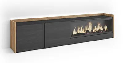 Immagine prodotto di Mobili TV effetto legno nero e rovere 212x35x50cm camino effetto fuoco