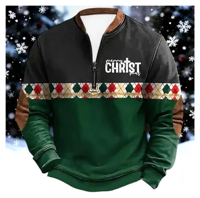 Produktbild von Lustiger Weihnachtspullover für Herren mit Viertelreißverschluss und Langarm