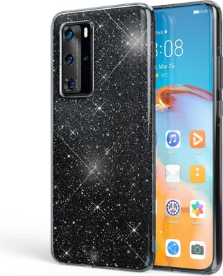 Produktbild von NALIA Glitzer Handyhülle für Huawei P40 Pro, Glitzer Handy Hülle Cover Schutz Tasche Schwarz
