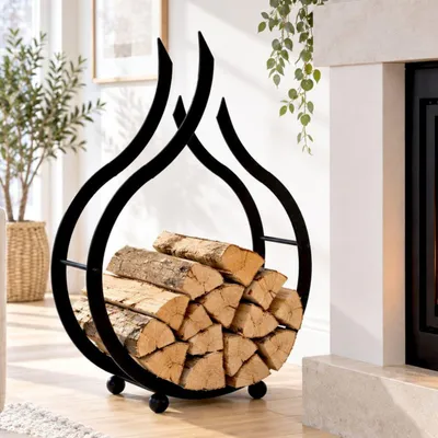 Produktbild von Kaminholzregal Flamme Kaminholzständer 78 cm Holzkorb Kaminholzhalter Holzregal