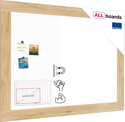 Produktbild von Magnetisches Whiteboard, trocken abwischbar PREMIUM 120x90 cm, massiver Rahmen im Eichendesign