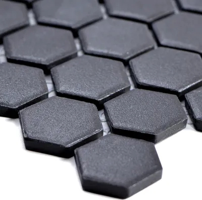 Produktbild von Keramik Mosaikfliesen Hexagon Zeinal Unglasiert Schwarz R10B