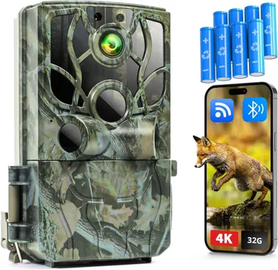 Produktbild von 4K 48MP Wildkamera mit Handyübertragung APP wildkamera WLAN Bluetooth mit Bewegungsmelder Nachtsicht 120° Weitwinkel Wildtierkamera mit 8 AA-Batterien