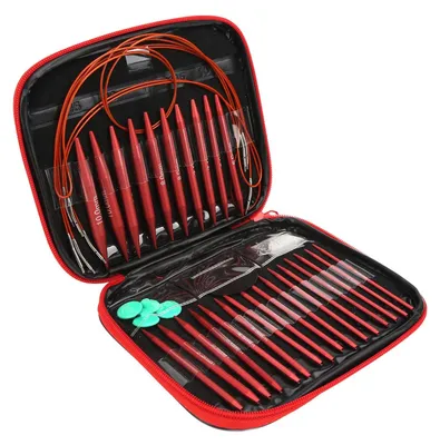 Image de Elzusha - Ensemble de 13 aiguilles circulaires interchangeables - 3 à 10 mm - Aluminium rouge