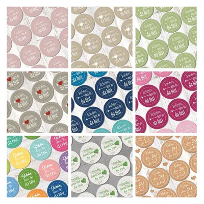 Produktbild von Logbuch-Verlag Aufkleber Set 9 x 24 Sticker SCHÖN DASS DU DA BIST bunt Herz DIY Verpackung Etiketten selbstklebend rund Gastgeschenk Give-Away Hochzeit Geburtstag Willkommen