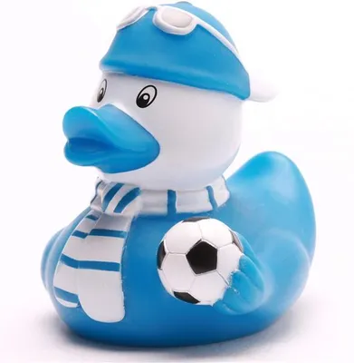 Produktbild von Badeente Fußball-Fan blau weiß Vinyl 8 cm