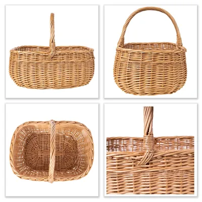 Produktbild von Creative Home Einkaufskorb Weidenkorb mit Henkel Picknickkorb | 36 x 27 x 32 cm (+/- 2 cm) | Naturbraun | Osterkörbchen